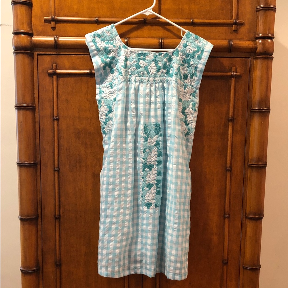 J. Marie Savannah Mint Gingham Embroidered Dress Small